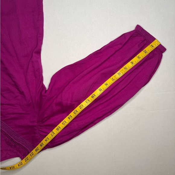 Farm Rio Fuchsia Pink Smocked Puff Sleeve Blouse with Bib Collar - Picture 13 of 13